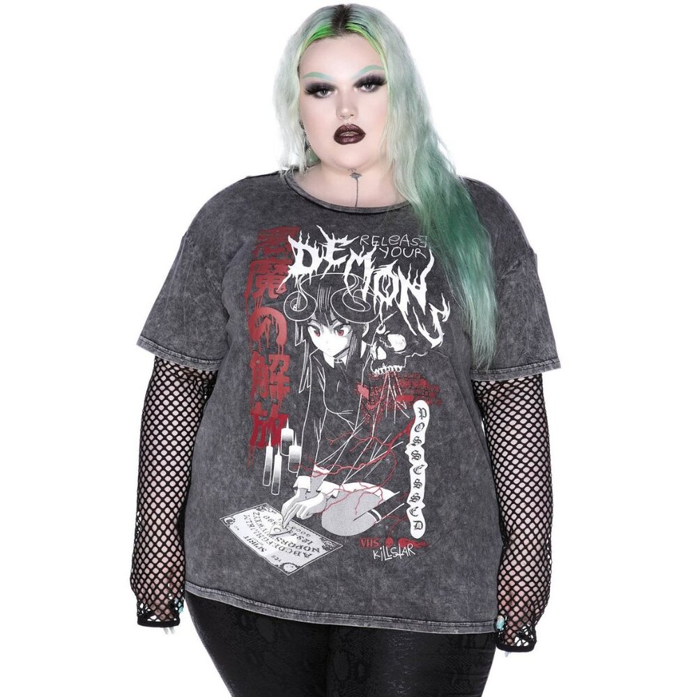 KILLSTAR - Dark Arts Relaxed T-Shirt with Netted Sleeves Size 3X